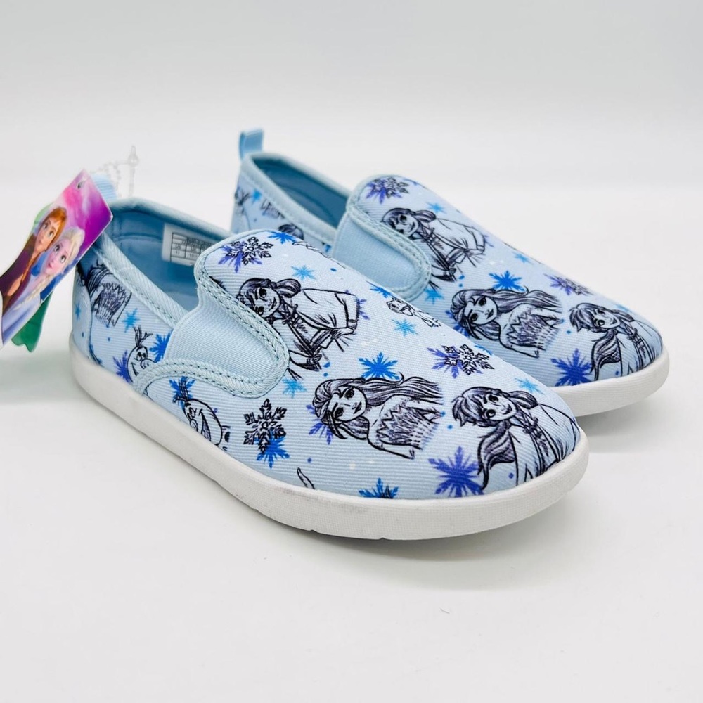 Disney Frozen Girls Slip On Canvas Twin Gore Sneakers Blue Elsa Anna Size 11 NWT